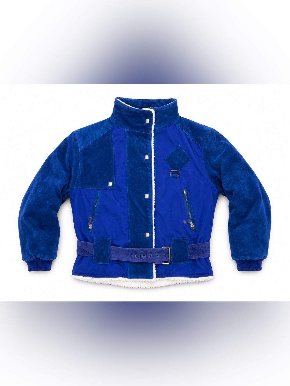 Vintage Saxton Hall Blue Shearling Lined Suede & Nylon Jacket Men’s M Korea